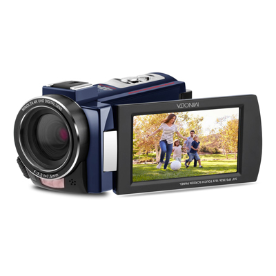 MINOLTA<sup>&reg;</sup> Night Vision Camcorder – This camcorder will record in 4K UHD video and shoot 30MP photos. Packing a 16x digital zoom lens with anti-shake stabilization and a 3.0in IPS high-resolution touch panel. The Night Vision capabilities use an advanced infrared sensor to illuminate your view in the dark to capture videos and photos with clarity. Included accessories: pouch, USB Cable, HDMI Cable, Remote Control, Lens Cap, Lithium Ion Battery, 16GB Memory Card and AC Adaptor.